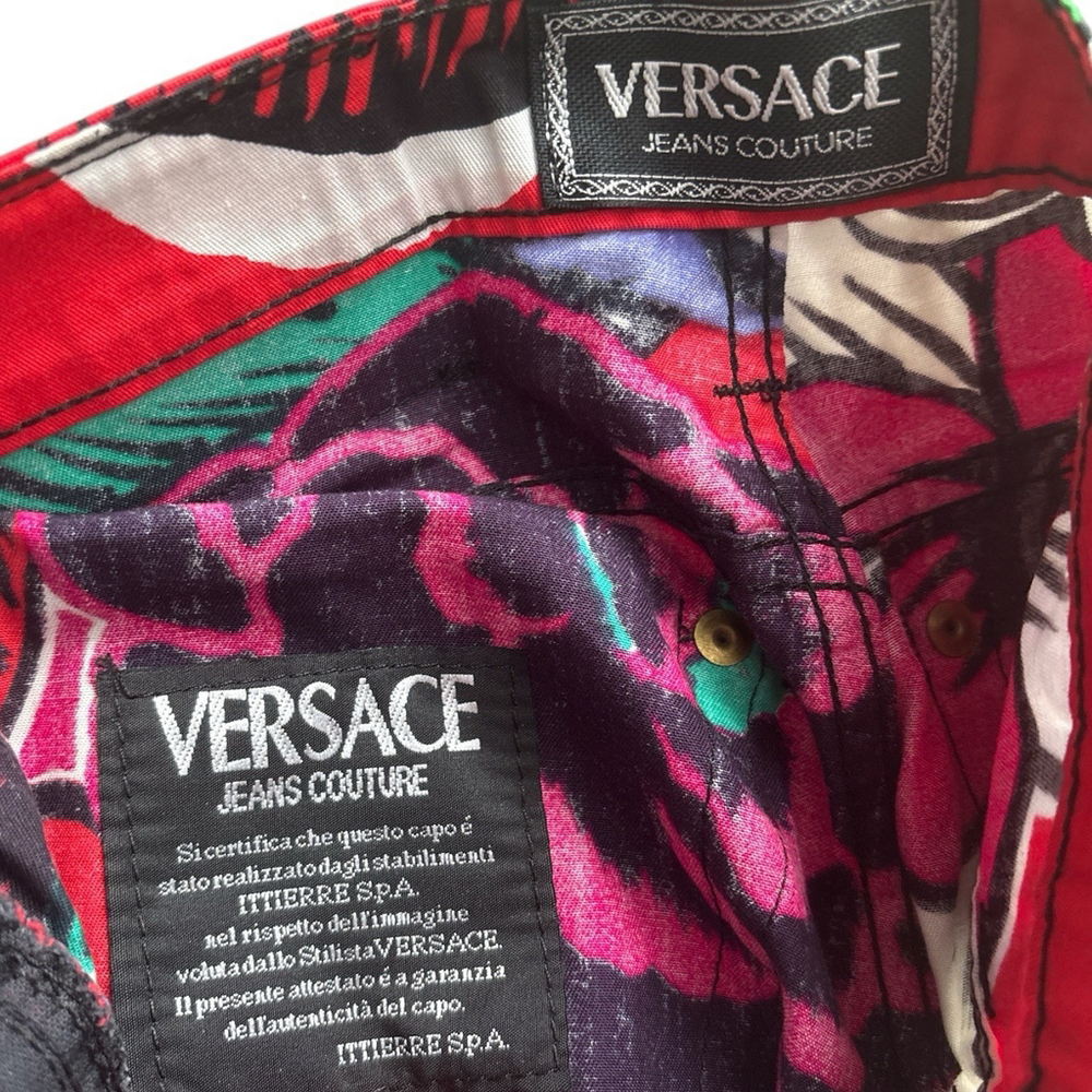 Versace Jeans Couture Vintage Abstract Floral Print Jeans Multicolor Size 28 42 - Picture 7 of 9